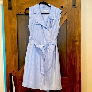 Calvin Klein soft blue dress, silver zippers